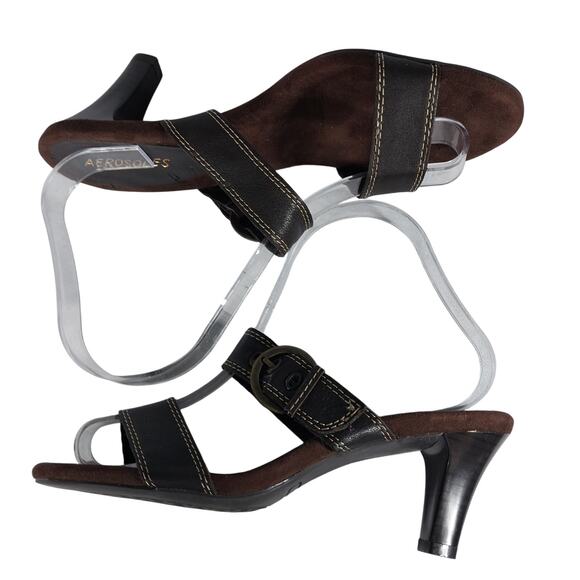 AEROSOLES! ESPRESSO BROWN GENUINE LEATHER CONTRAST STITCHED SANDALS! SZ 7M - Picture 7 of 11